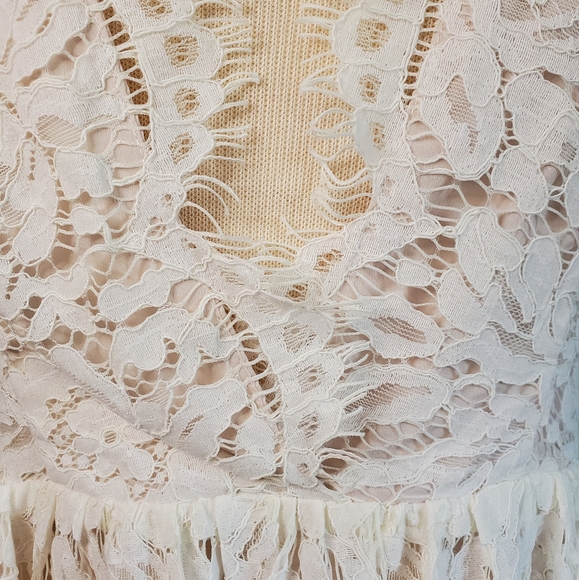 NWT Tobi Off White Lace Sleeveless Deep-V Sheer Back Mini Dress Womens Medium - Picture 11 of 15